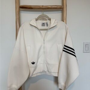 Adidas Cream Zip-Up Jacket with Black Stripes